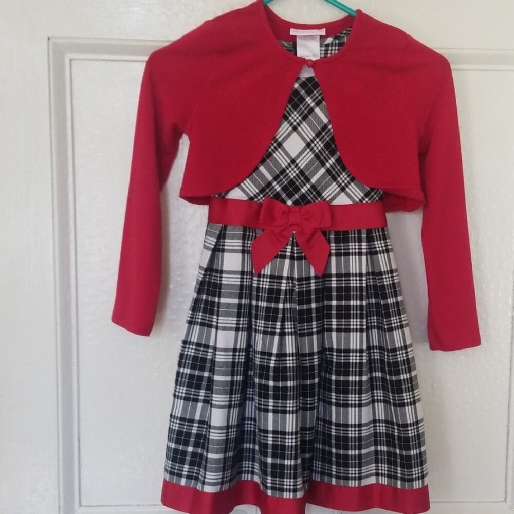 Girl's size 8 dress/sweater Black/White/Red